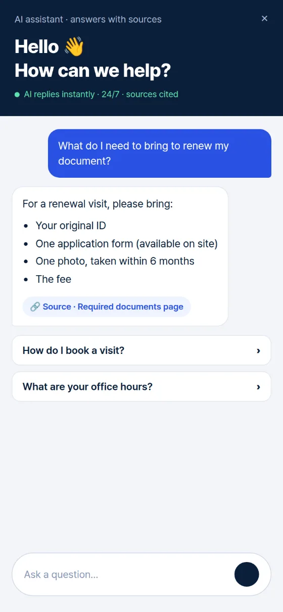 AI assistant chat with a source link
